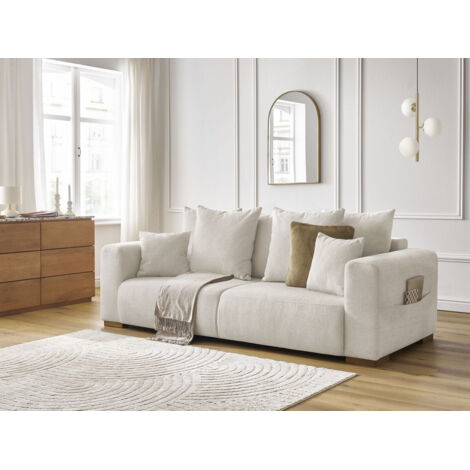 BOBOCHIC - Canapé droit fixe 3 places SIDONIE tissu chiné   Beige