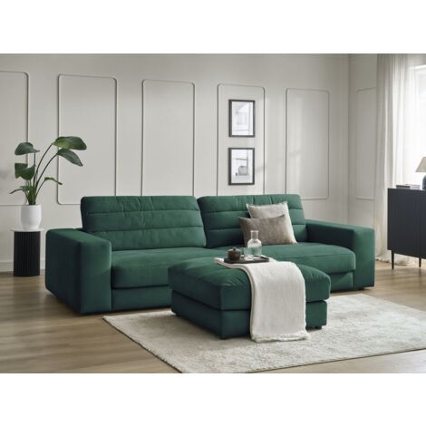 BOBOCHIC - Canapé droit fixe 3 places SIERRA velours avec pouf Vert foncé