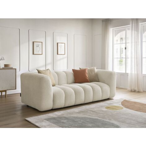 BOBOCHIC - Canapé droit fixe 3 places TALIA tissu bouclette   Beige