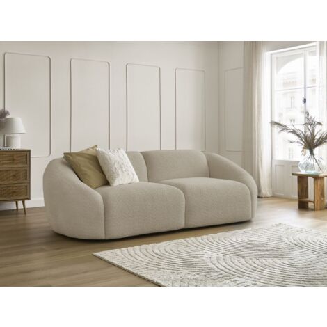 BOBOCHIC - Canapé droit fixe 3 places TINA tissu bouclette   Beige