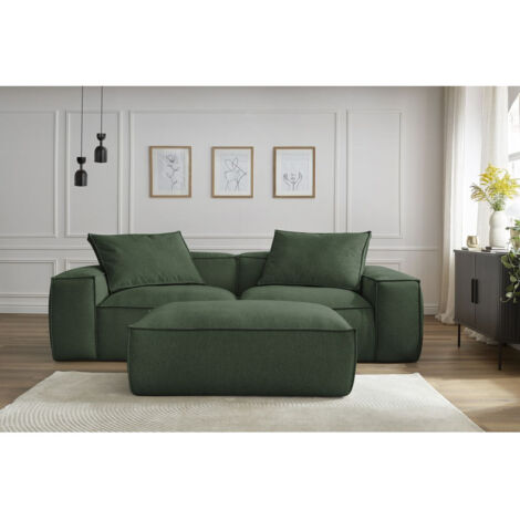 BOBOCHIC - Canapé droit fixe 3 places ultra moelleux BOHEME tissu chiné avec pouf   Vert