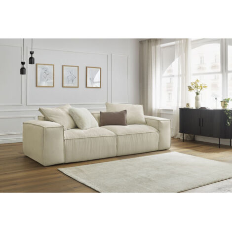 BOBOCHIC - Canapé droit fixe 3 places ultra moelleux BOHEME velours côtelé   Beige