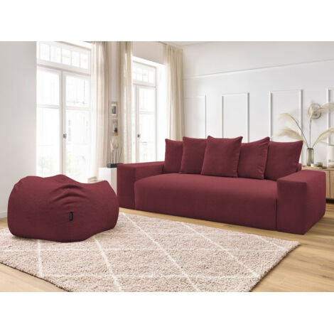 BOBOCHIC - Canapé droit fixe 3 places VOLTAIRE tissu chiné avec pouf   Rouge