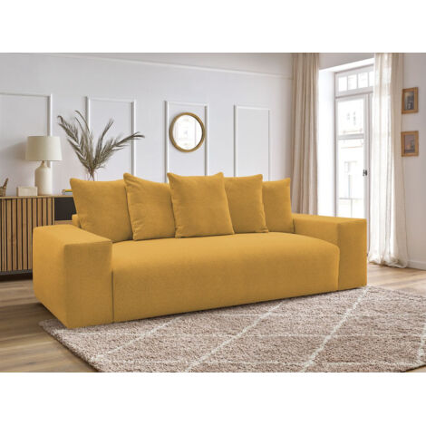 BOBOCHIC - Canapé droit fixe 3 places VOLTAIRE tissu chiné   Jaune
