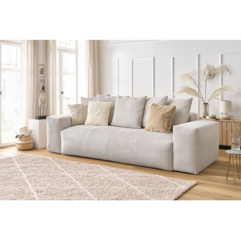 BOBOCHIC - Canapé droit fixe 3 places VOLTAIRE velours côtelé   Beige