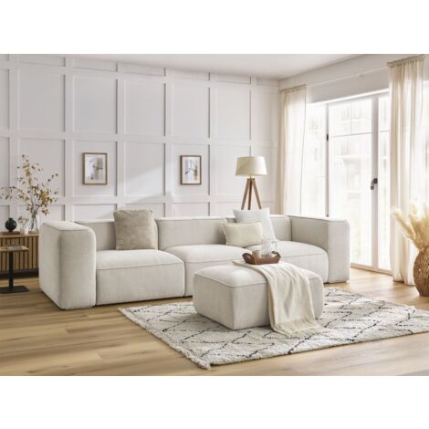 BOBOCHIC - Canapé droit fixe 3 places ZEPHYR avec pouf   Blanc