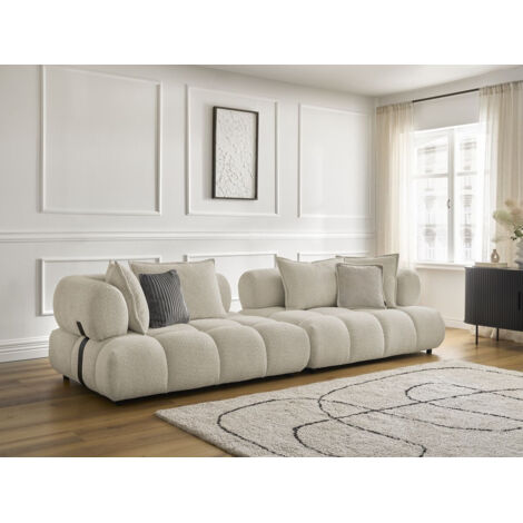 BOBOCHIC - Canapé droit fixe 4 places ALYA tissu bouclette   Beige