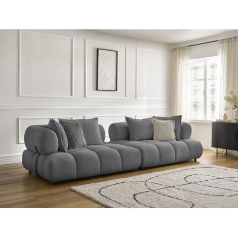 BOBOCHIC - Canapé droit fixe 4 places ALYA tissu bouclette   Gris foncé