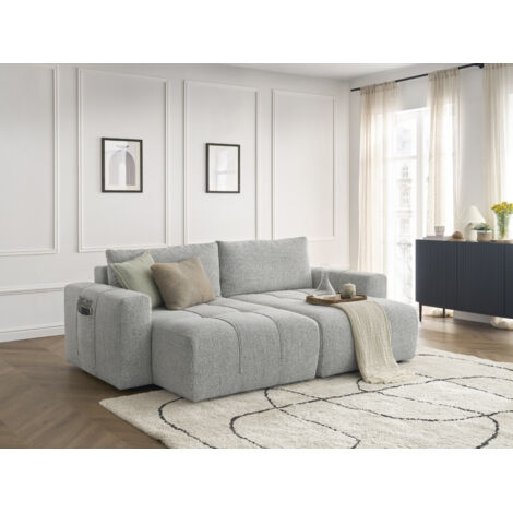 BOBOCHIC - Canapé droit fixe 4 places ARSENE assise profonde tissu chiné   Gris clair