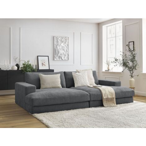BOBOCHIC - Canapé droit fixe 4 places compact LEONARD assise profonde tissu texturé   Gris foncé