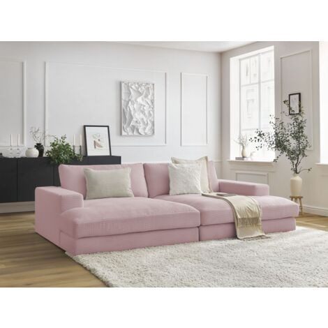 BOBOCHIC - Canapé droit fixe 4 places compact LEONARD assise profonde velours côtelé Violet