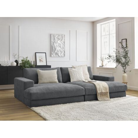 BOBOCHIC - Canapé droit fixe 4 places LEONARD assise profonde tissu texturé   Gris foncé