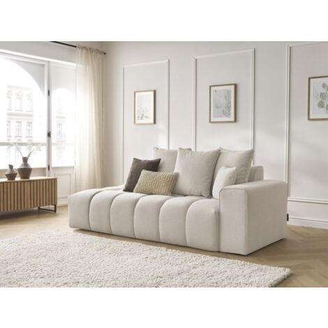 Bobochic – Canapé droit fixe 4 places MONT-BLANC tissu chiné déperlant – Longueur 238 cm – Style moderne avec coussins déco inclus