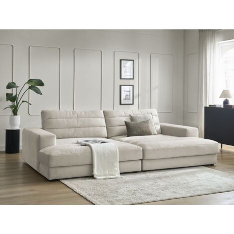BOBOCHIC - Canapé droit fixe 4 places SIERRA assise profonde velours   Beige