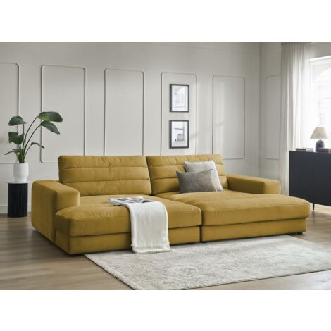 BOBOCHIC - Canapé droit fixe 4 places SIERRA assise profonde velours   Jaune