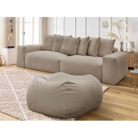 BOBOCHIC - Canapé droit fixe 4 places VOLTAIRE tissu chiné avec pouf   Taupe