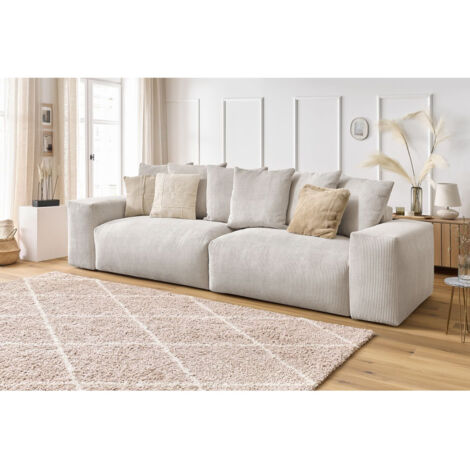 BOBOCHIC - Canapé droit fixe 4 places VOLTAIRE velours côtelé   Beige
