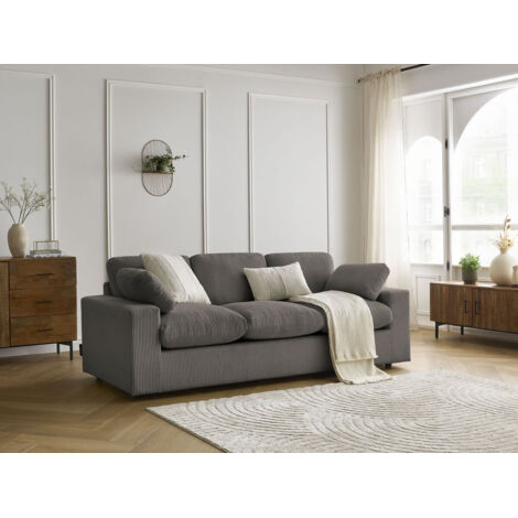 BOBOCHIC - Canapé droit fixe compact BELAIR velours côtelé   Taupe