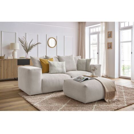 BOBOCHIC - Canapé droit fixe modulable VOLTAIRE avec pouf Beige
