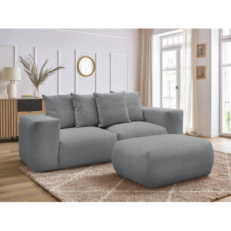 BOBOCHIC - Canapé droit fixe modulable VOLTAIRE tissu chiné avec pouf   Gris foncé