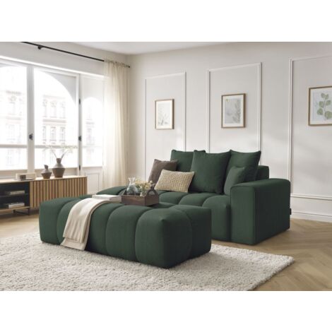 BOBOCHIC - Canapé droit fixe MONT-BLANC tissu chiné avec pouf Accoudoir droit  Vert