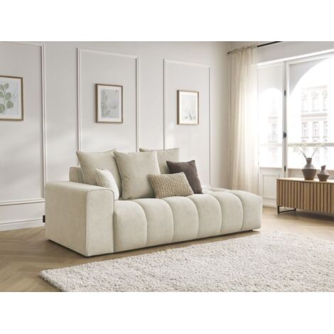 BOBOCHIC - Canapé droit fixe MONT-BLANC velours Accoudoir gauche  Beige