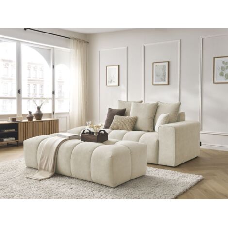 BOBOCHIC - Canapé droit fixe MONT-BLANC velours avec pouf Accoudoir droit  Beige