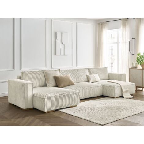 Bobochic – Canapé panoramique convertible avec coffre – 4 places – Revêtement gros côtelé doux – Longueur 380cm – Structure en bois durable