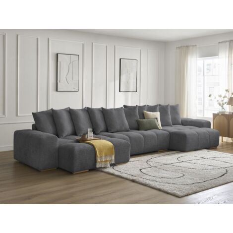 BOBOCHIC - Canapé panoramique convertible coffre ANAKIN tissu bouclette   Gris foncé
