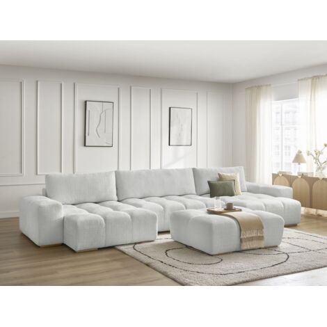 BOBOCHIC - Canapé panoramique convertible coffre ANAKIN tissu texturé avec pouf   Gris clair