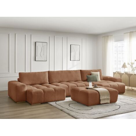 BOBOCHIC - Canapé panoramique convertible coffre ANAKIN tissu texturé avec pouf   Orange