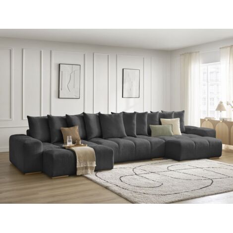 BOBOCHIC - Canapé panoramique convertible coffre ANAKIN tissu texturé Noir