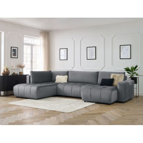 BOBOCHIC - Canapé panoramique convertible coffre ARSENE tissu velours Angle droit  Gris foncé