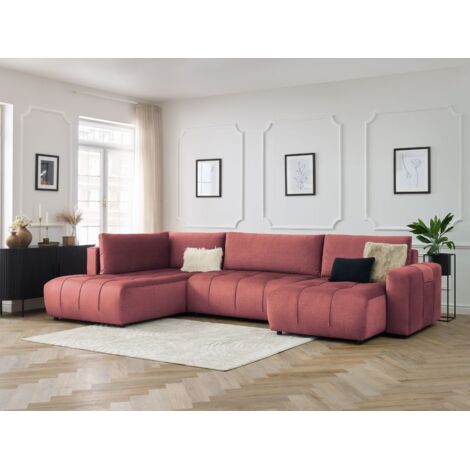 BOBOCHIC - Canapé panoramique convertible coffre ARSENE tissu velours Angle droit  Orange