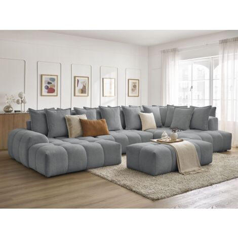 BOBOCHIC - Canapé panoramique convertible coffre EVEREST tissu chiné avec pouf Angle gauche  Gris foncé