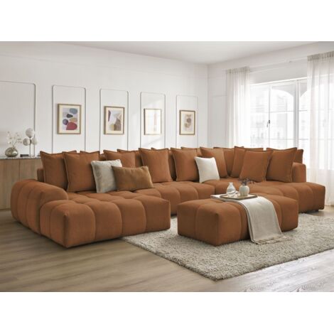 BOBOCHIC - Canapé panoramique convertible coffre EVEREST tissu chiné avec pouf Angle gauche Orange