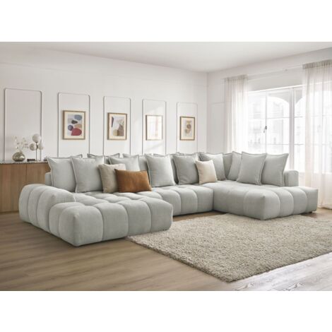 BOBOCHIC - Canapé panoramique convertible coffre EVEREST tissu texturé Angle gauche  Gris clair