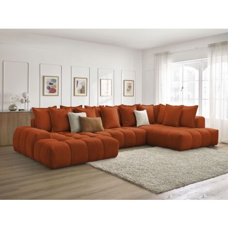 BOBOCHIC - Canapé panoramique convertible coffre EVEREST tissu texturé Angle gauche  Orange