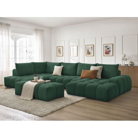 BOBOCHIC - Canapé panoramique convertible coffre EVEREST tissu texturé avec pouf Angle droit  Vert
