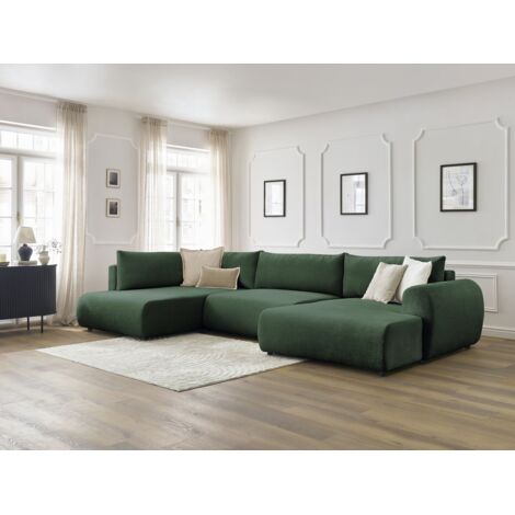 BOBOCHIC - Canapé panoramique convertible coffre LUCIEN tissu lisse Angle droit  Vert