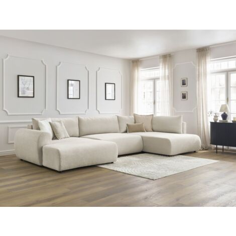 BOBOCHIC - Canapé panoramique convertible coffre LUCIEN tissu lisse Angle gauche  Beige