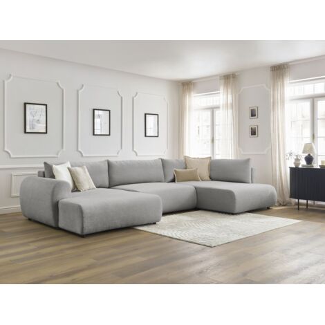 BOBOCHIC - Canapé panoramique convertible coffre LUCIEN tissu lisse Angle gauche  Gris clair