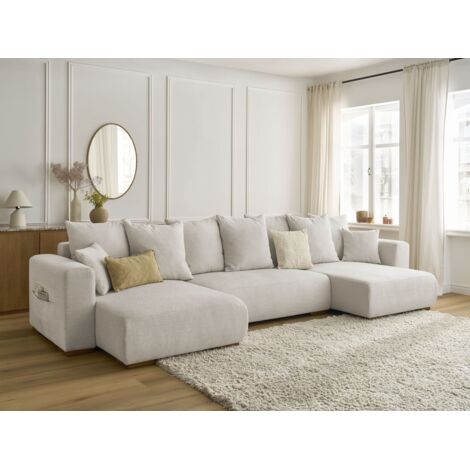 BOBOCHIC - Canapé panoramique convertible coffre SIDONIE tissu chiné   Beige