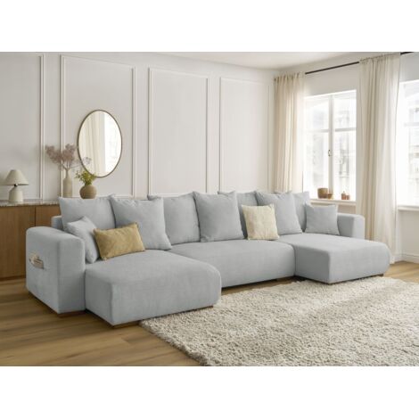 BOBOCHIC - Canapé panoramique convertible coffre SIDONIE tissu chiné   Gris clair