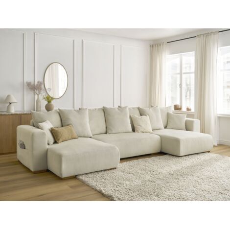 BOBOCHIC - Canapé panoramique convertible coffre SIDONIE velours côtelé   Beige