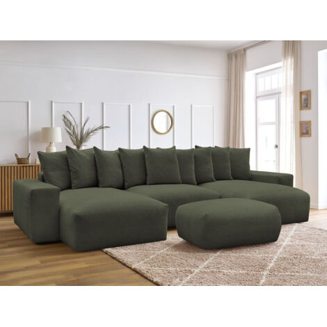 BOBOCHIC - Canapé panoramique convertible coffre VOLTAIRE tissu chiné avec pouf   Vert