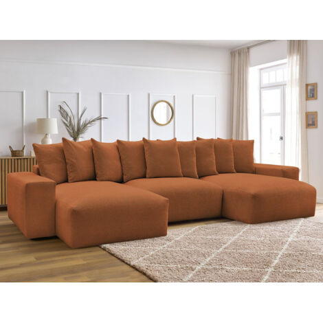 BOBOCHIC - Canapé panoramique convertible coffre VOLTAIRE tissu chiné   Orange