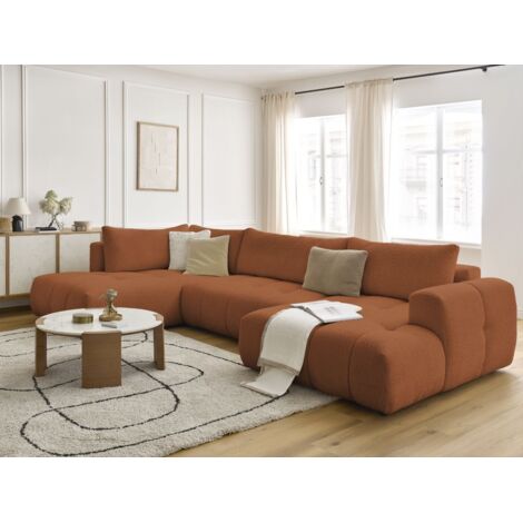 BOBOCHIC - Canapé panoramique convertible FUJI tissu bouclette Angle droit  Orange