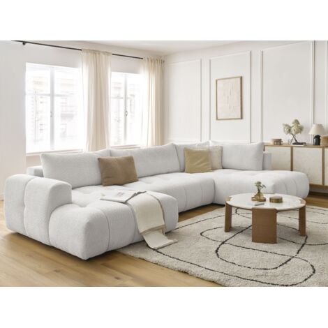BOBOCHIC - Canapé panoramique convertible FUJI tissu bouclette Angle gauche  Blanc