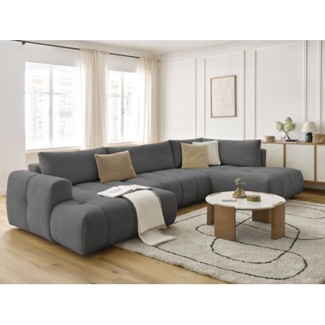 BOBOCHIC - Canapé panoramique convertible FUJI tissu lisse Angle gauche  Gris foncé